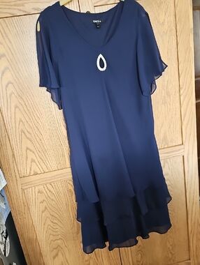 Onyx Nite Navy Chiffon Midi Dress with Teardrop Accent